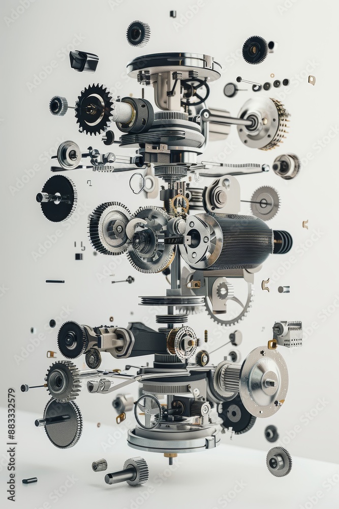 Exploded View of Engine Gear System on White Background for Technical Presentations and Tutorials