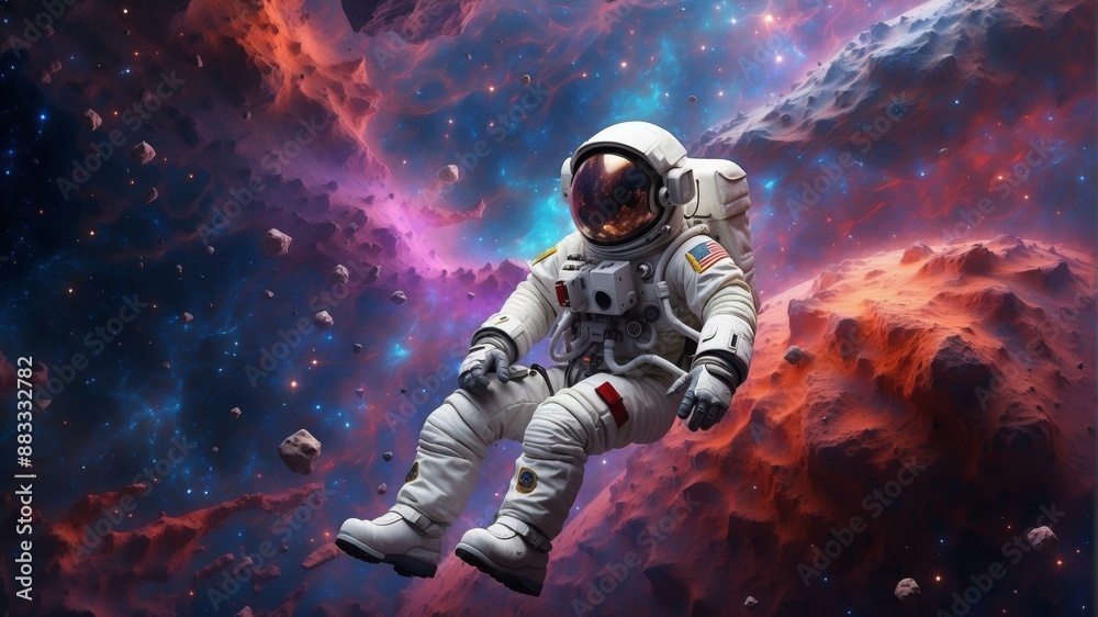 An astronaut in a spacesuit is floating in space. AI. An astronaut in a spacesuit is floating in space. AI.