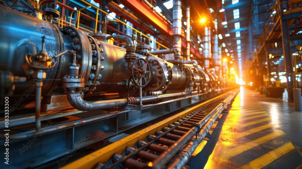 A large industrial building with many pipes and valves. AI. A large industrial building with many pipes and valves. AI.