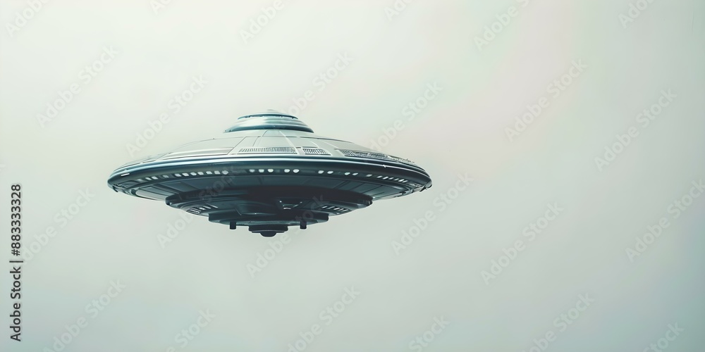 UFO flying saucer spaceship on white background with copy space. Concept Sci-fi, UFO, Flying Saucer, Spaceship, Copy Space