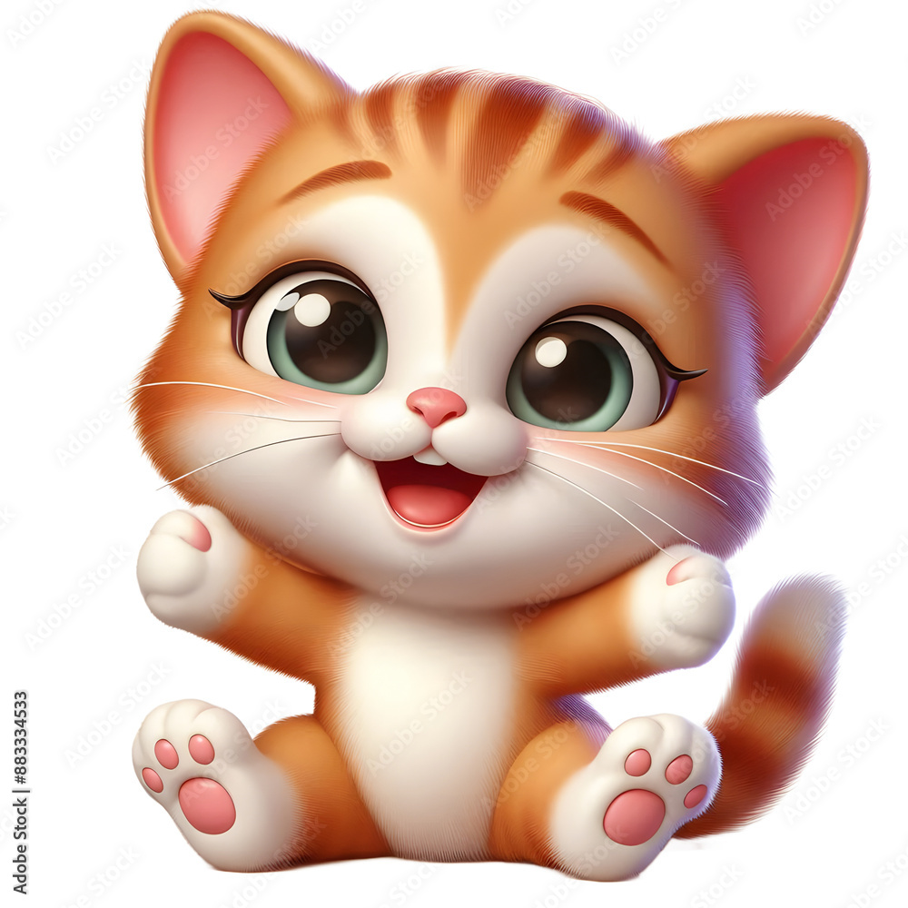 Fototapeta premium Cute Happy Kitten 3D Cartoon isolated on transparent background