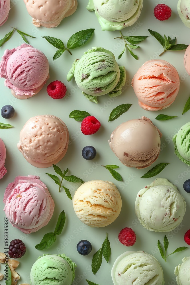 Ice Cream, professional studio photography of an empty background based on cover presentation for a modern company producing natural ice cream, top view, ice cream scoops Ice Cream, professional studio photography of an empty background based on cover presentation for a modern company producing natural ice cream, top view, ice cream scoops