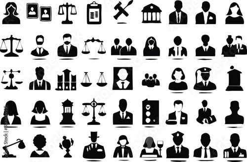 icon set illustration vector law people job business symbol icon symbol legal system square - composition authority courthouse crime criminal gavel handshake lawyer adult vector set