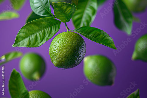 Wallpaper Mural Vibrant Green Lime Fruits and Leaves Against Purple Background Torontodigital.ca