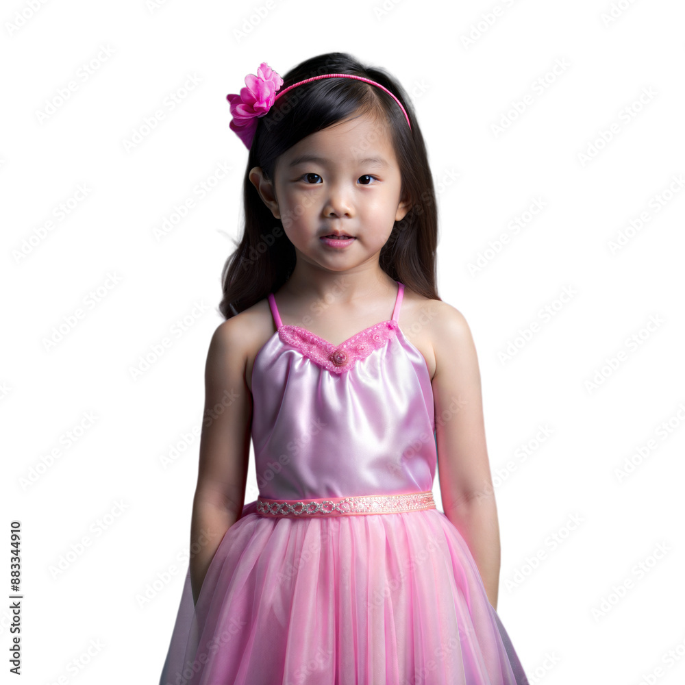 Young Girl Wearing Pink Dress and Flower Headband Young Girl Wearing Pink Dress and Flower Headband