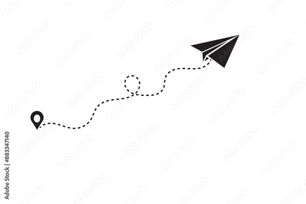 Paper plane icon in doodle sketch style. Airplane route in the dotted line shape. Vector illustration. Paper plane icon in doodle sketch style. Airplane route in the dotted line shape. Vector illustration.