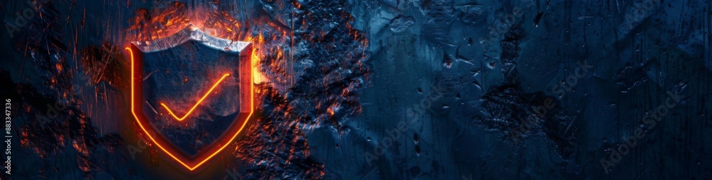 Glowing Neon Checkbox Illuminates Rusty Shield: A Symbol of Rust ...