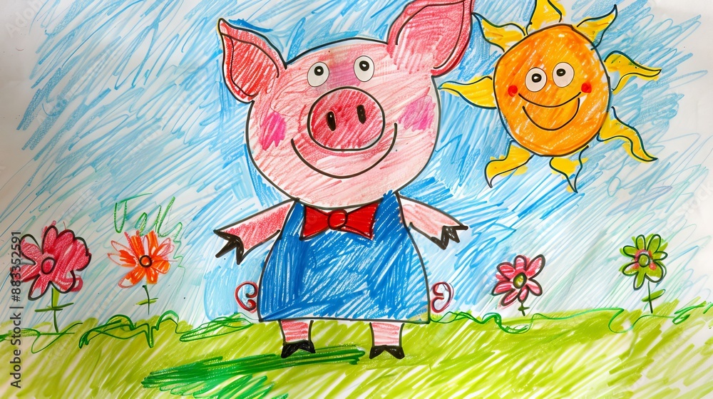 Child's Drawing of a Pig in a Field Child's Drawing of a Pig in a Field