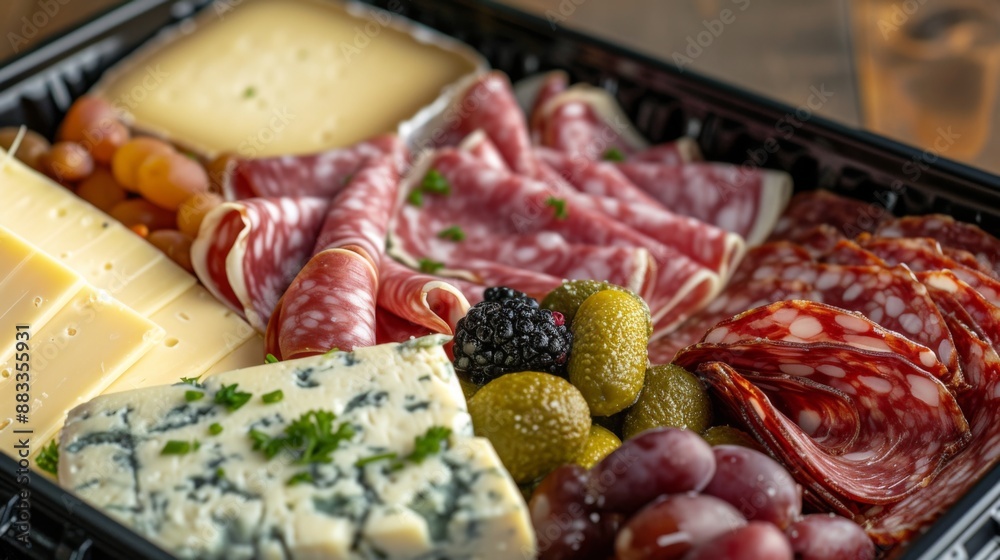 Convenient cheese and meat assortment packaged to go, perfect for a picnic or lunch Convenient cheese and meat assortment packaged to go, perfect for a picnic or lunch