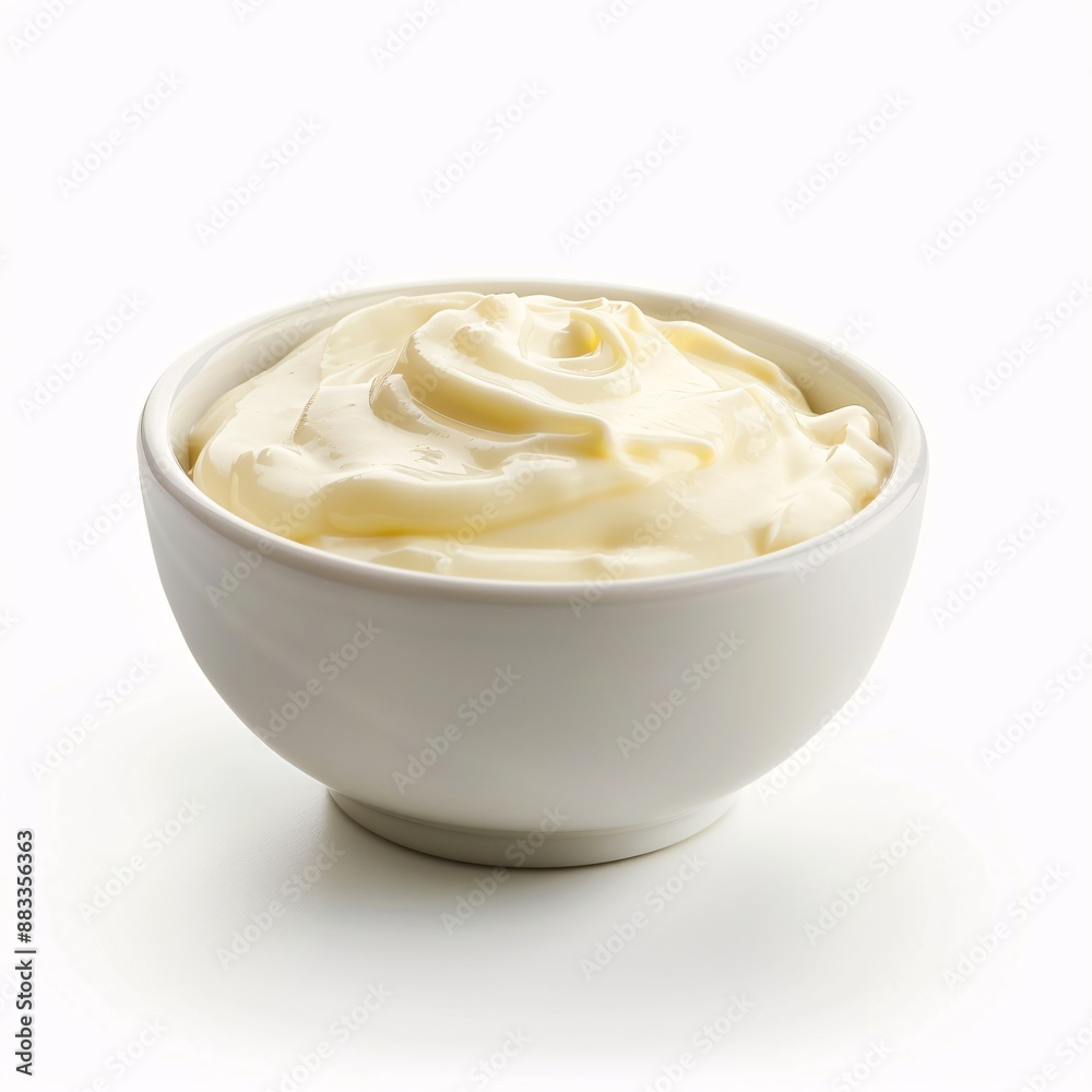 Bowl of cream on white background, top view
Bowl of cream on white background, top view