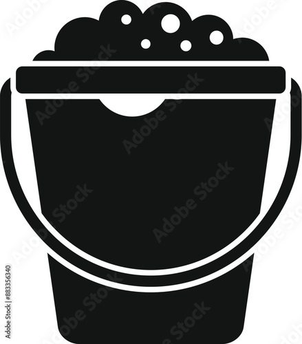 Black silhouette of a bucket filled with soapy water, ready for cleaning and household chores