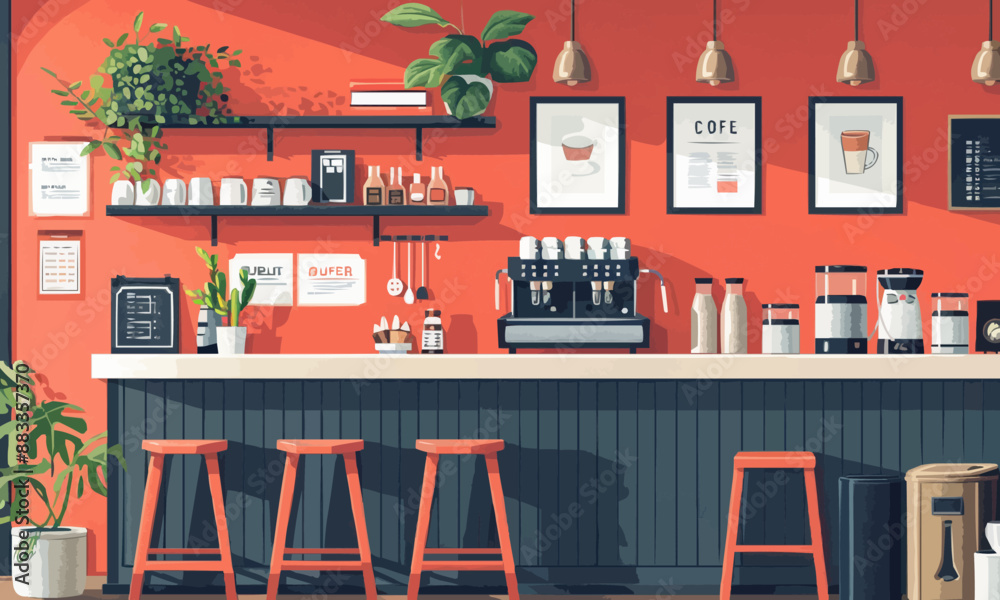A flat vector of a cozy coffee shop. A flat vector of a cozy coffee shop.