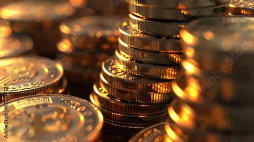 Shiny gold coins light up, depicting incomparable wealth