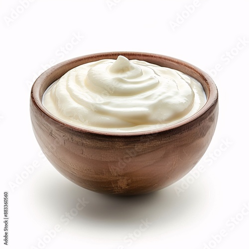 Bowl of yogurt isolated on white background 