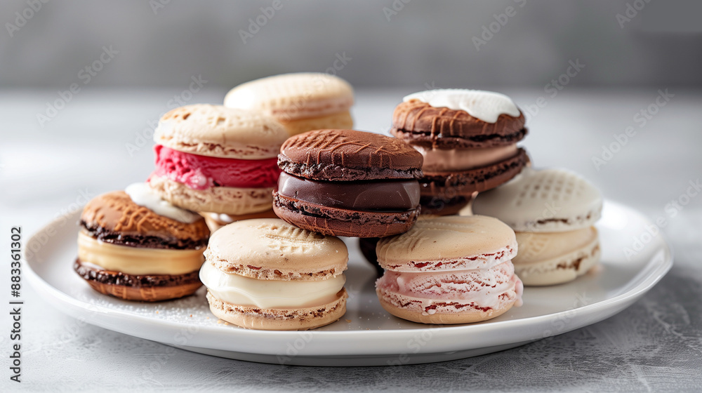 Fototapeta premium Assorted Mini Ice Cream Sandwich Macarons on a Plate