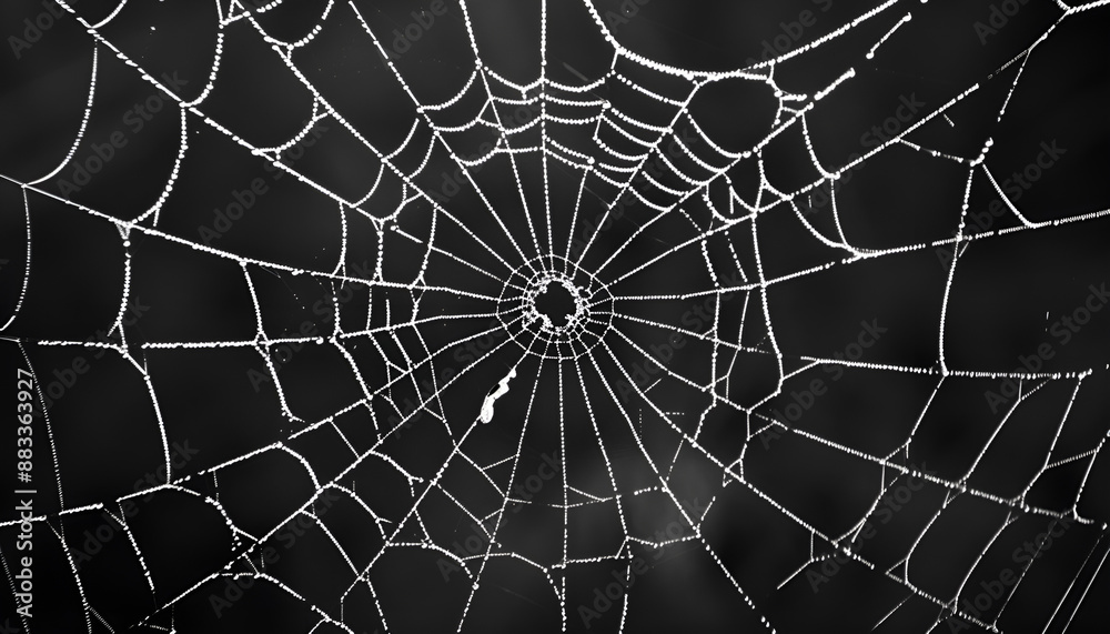 Obraz premium Creepy white spider web on black background