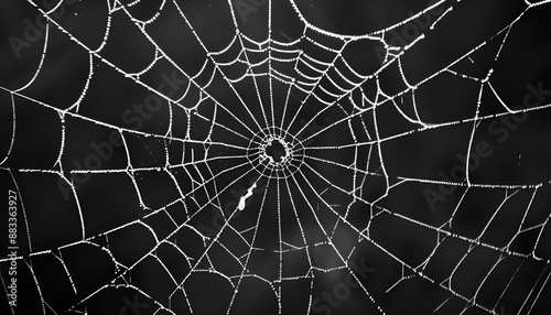 Creepy white spider web on black background