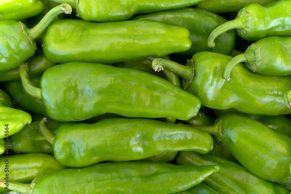 Green peppers in a box at the market. Green peppers in a box at the market.
