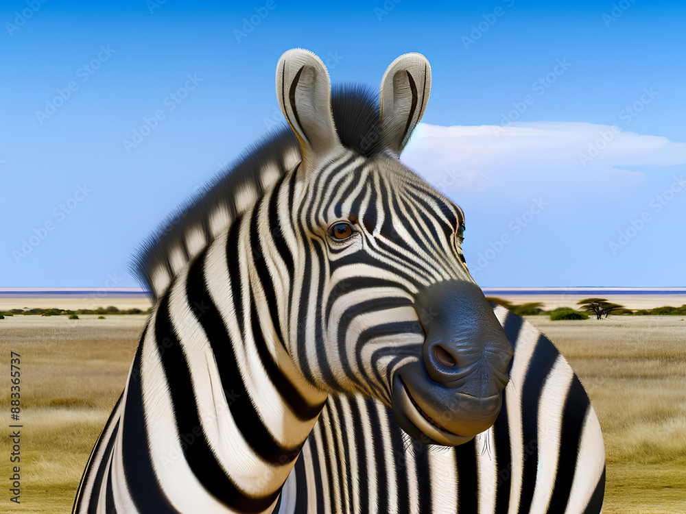 Naklejka premium close-up a zebra in the African savanna