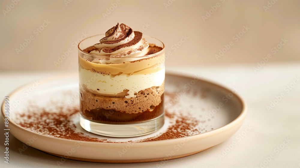 Elegant Tiramisu Dessert in Glass with Cocoa Dusting Elegant Tiramisu Dessert in Glass with Cocoa Dusting