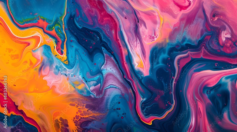Dynamic Abstract Fluid Art with Bold Color Contrasts and Flowing Patterns in Pink, Blue, and Orange Hues Dynamic Abstract Fluid Art with Bold Color Contrasts and Flowing Patterns in Pink, Blue, and Orange Hues