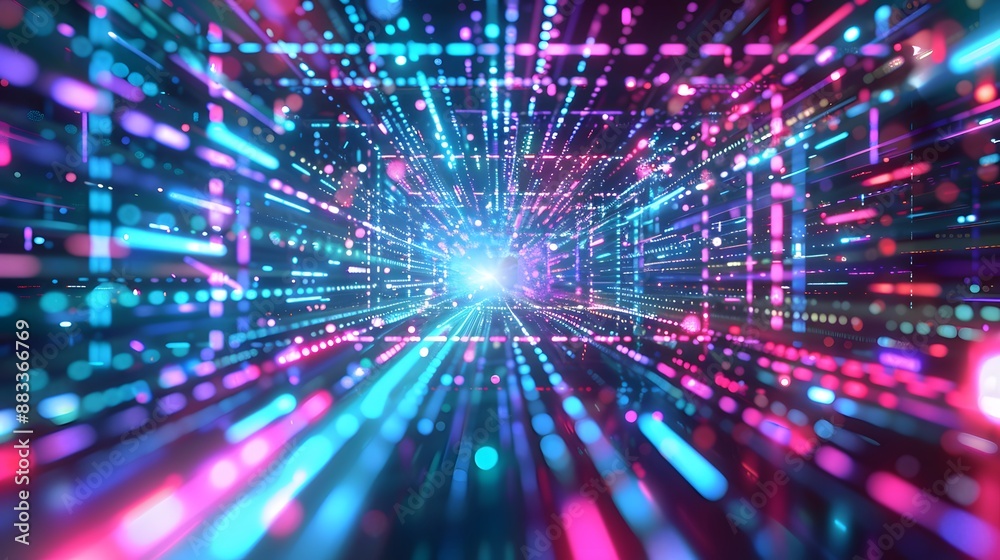 A dynamic digital landscape with neon lights and high-speed data streams, illustrating fast-paced technology and information flow. A dynamic digital landscape with neon lights and high-speed data streams, illustrating fast-paced technology and information flow.