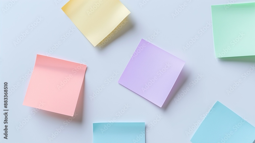 Multicolor pastel sticky notes on a white background, perfect for organization and reminders. Ideal for creative projects and office use. Multicolor pastel sticky notes on a white background, perfect for organization and reminders. Ideal for creative projects and office use.