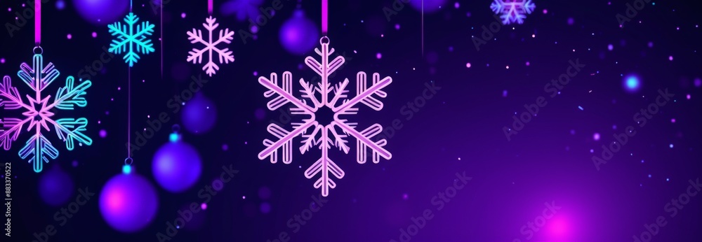 Neon snowflakes, purple, magenta. Banner, poster, background. With copy space Neon snowflakes, purple, magenta. Banner, poster, background. With copy space