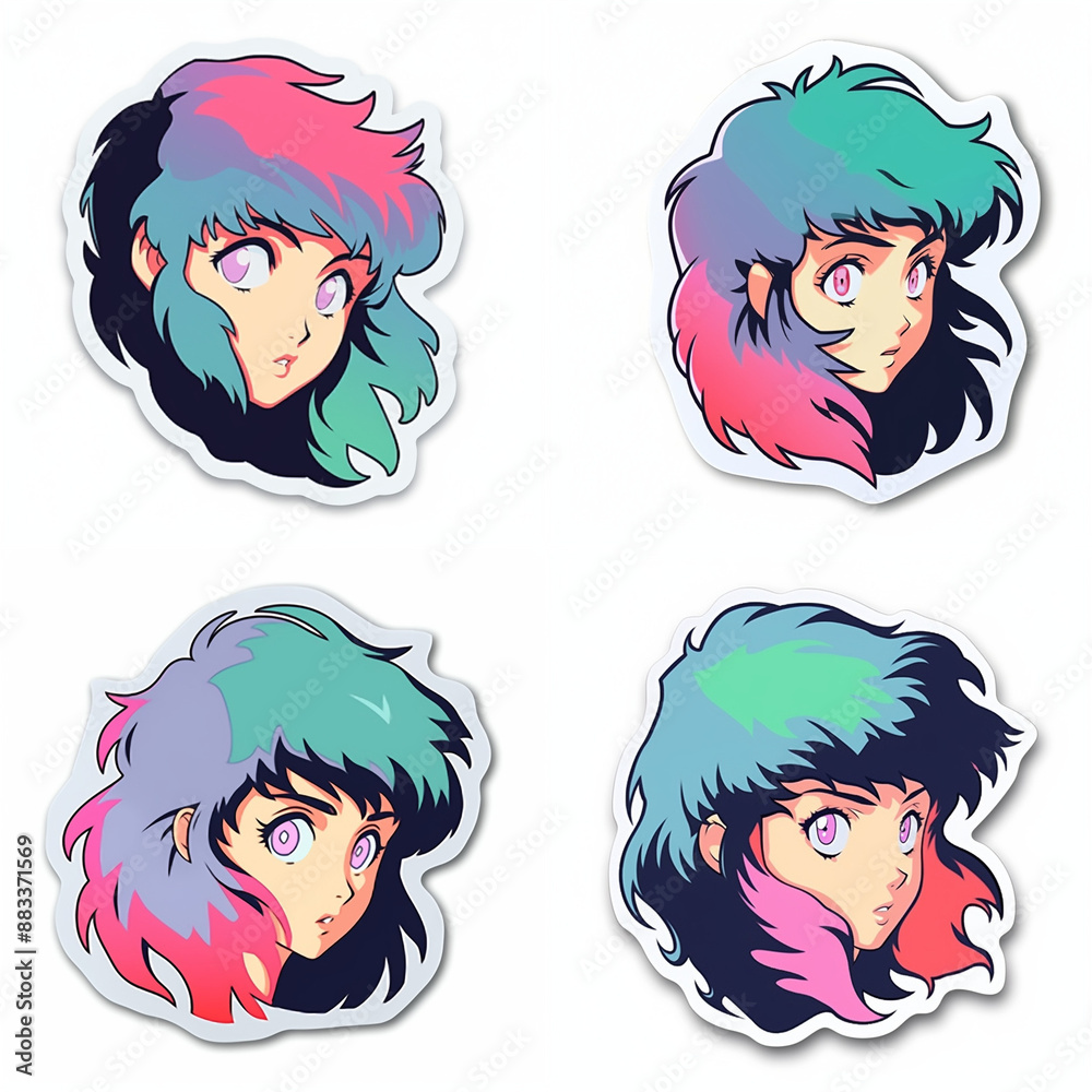 Set of cute green-haired anime girls on a white bakground. Collection of illustrations for stickers, patches, pins.
Set of cute green-haired anime girls on a white bakground. Collection of illustrations for stickers, patches, pins.