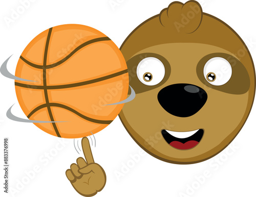 vector illustration face bear sloth character animal cartoon, with a basketball sport spinning on the finger of the hand 