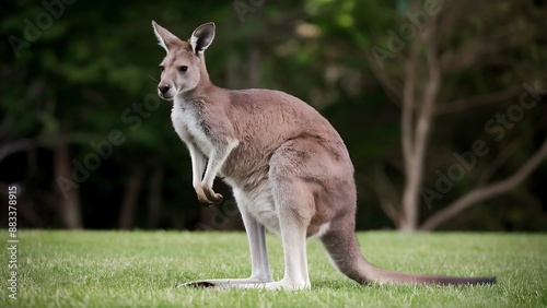 A kangaroo that is standing on the grass