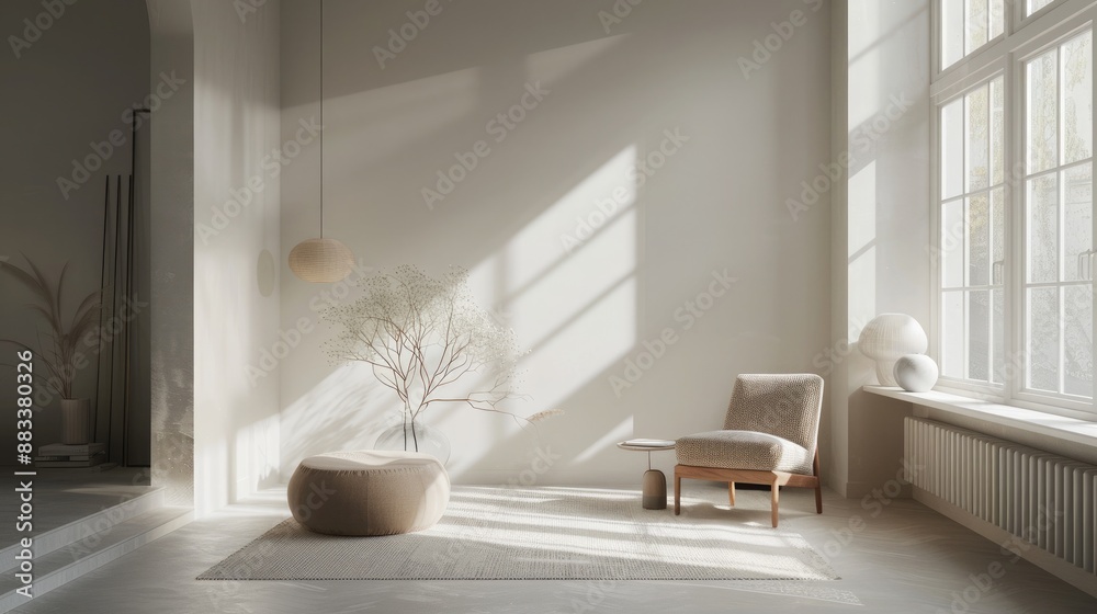 Enter a chic loft studio apartment with a modern twist, featuring a living room area with a sleek couch placed underneath a lofted bed accessible via a ladder.  