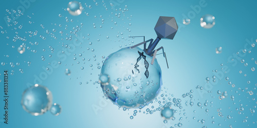 Fotografie Drops and Virus. 3d render.