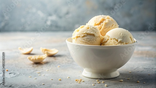 Scrumptious Vanilla Ice Cream Delight in Elegant White Bowl photo