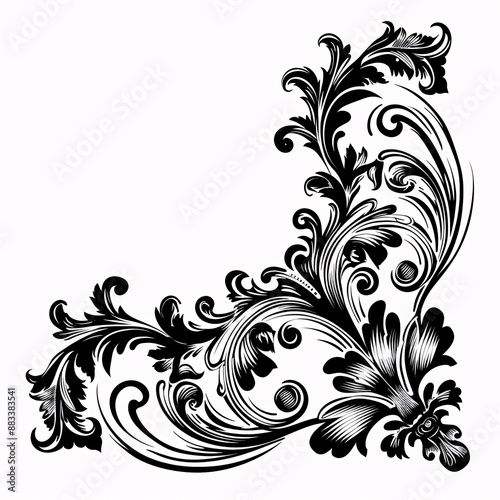 Decorative corner design element. Black and white corner design illustration.
