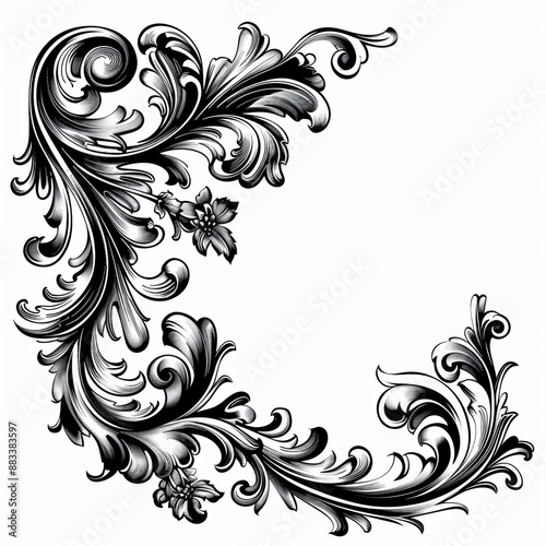 Decorative corner design element. Black and white corner design illustration.
