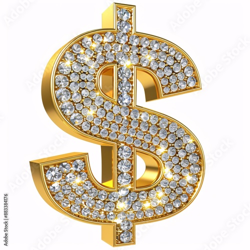  close up on diamond studded dollar sign isolated on white background with clipping path cutout

