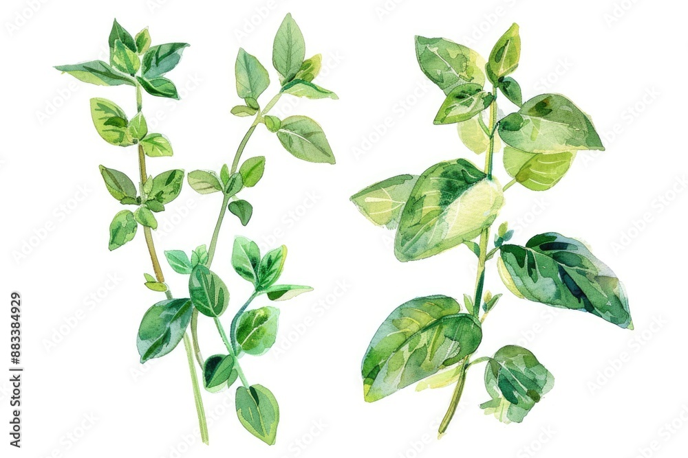 Aromatic Herb and Spice Mixed with Freshness in Watercolor Illustration