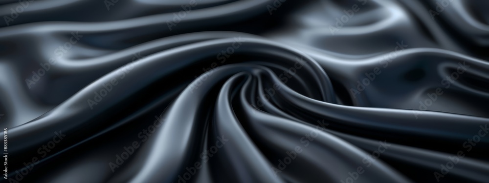 A tight shot of black fabric showcasing undulating patterns at its upper and lower edges A tight shot of black fabric showcasing undulating patterns at its upper and lower edges