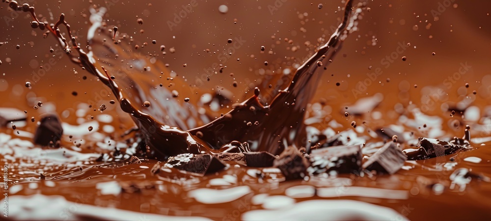 Fototapeta premium Super slow motion shot of melted chocolate splashing against the background at 1000 frames per second. 