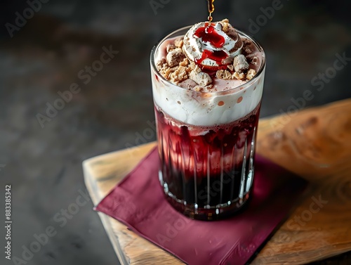 Layered Espresso Frappe in a Tall Glass with Crunchy Cookie Crumbles photo