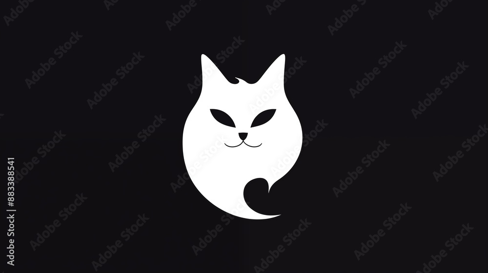 Abstract Black and White Cat Silhouette Logo Design Abstract Black and White Cat Silhouette Logo Design