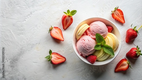 Scrumptious strawberry and cream dessert with fresh strawberries photo