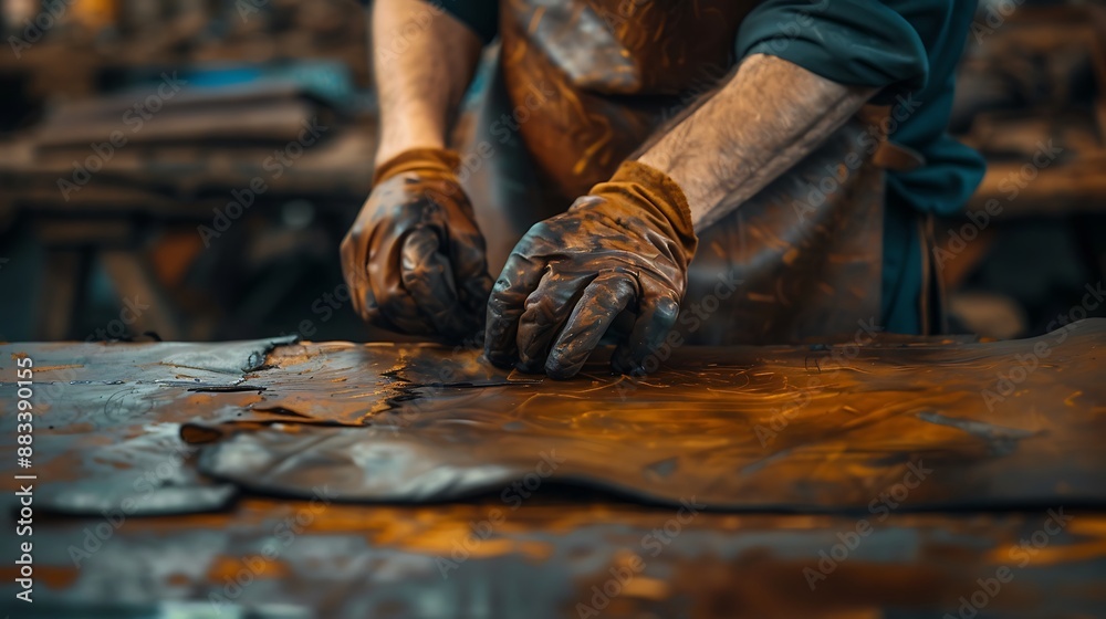 Close-up of the hands of a man working with metal in a workshop Close-up of the hands of a man working with metal in a workshop