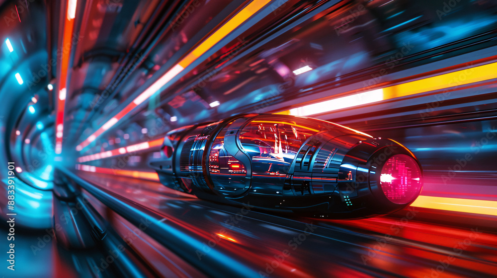 Futuristic Hyperloop Pod Zooming Through Minimalist Tube - Copy Space Available Futuristic Hyperloop Pod Zooming Through Minimalist Tube - Copy Space Available
