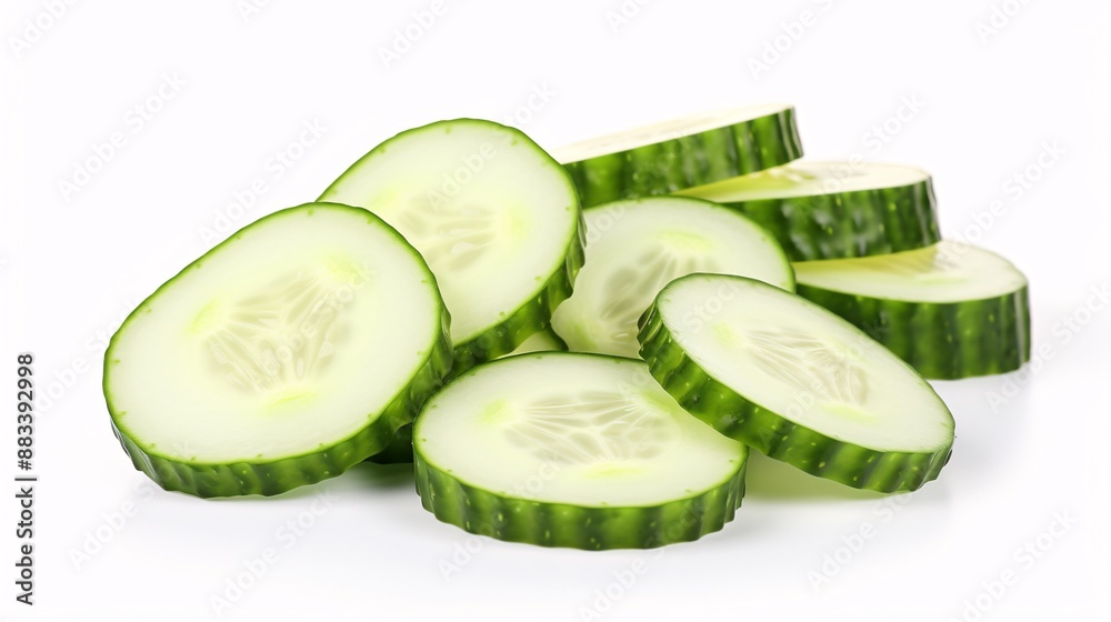 Fresh Cucumber and slices white background.
Fresh Cucumber and slices white background.