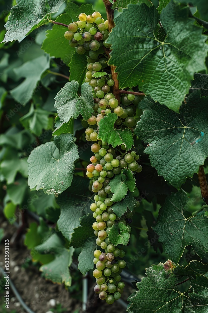 Front view of a big plant of vine with grapes and many leaves. Generative AI. Front view of a big plant of vine with grapes and many leaves. Generative AI.