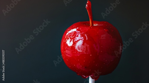 Minimalist close-up of a Halloween candy apple with high contrast lighting