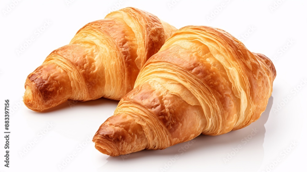 Fresh tasty croissants on white background with clipping path, French pastry.
Fresh tasty croissants on white background with clipping path, French pastry.