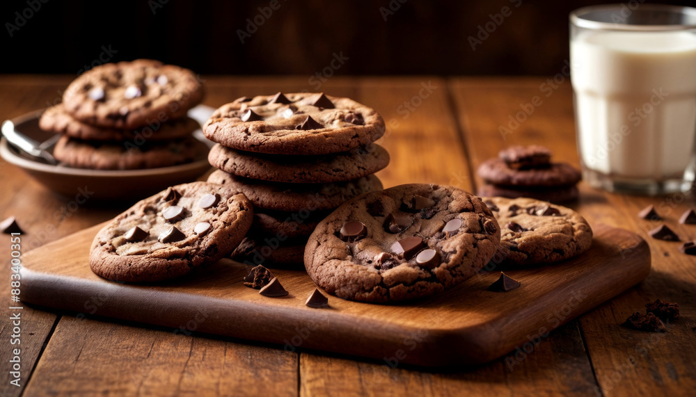 Homemade Chocolate Chip Cookies with Glass of Milk - Fresh Baked Comfort Food Homemade Chocolate Chip Cookies with Glass of Milk - Fresh Baked Comfort Food